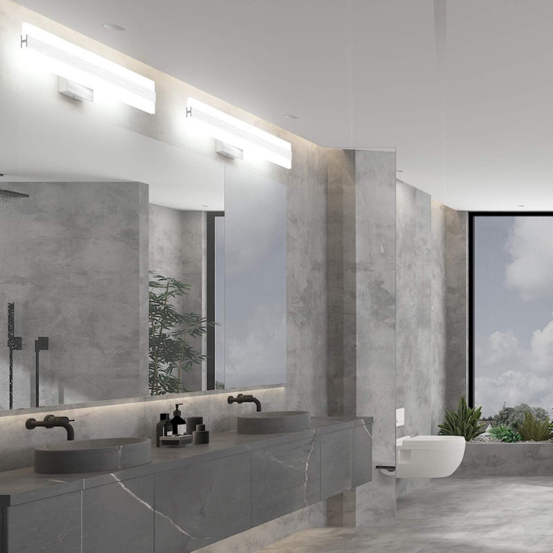 Aipsun 23.6in/24W Brushed Silver Aluminum Modern LED Vanity Light Frosted White Acrylic LED Bathroom Vanity Light Fixtures Up and Down Wall Light(6000K) - Image 3